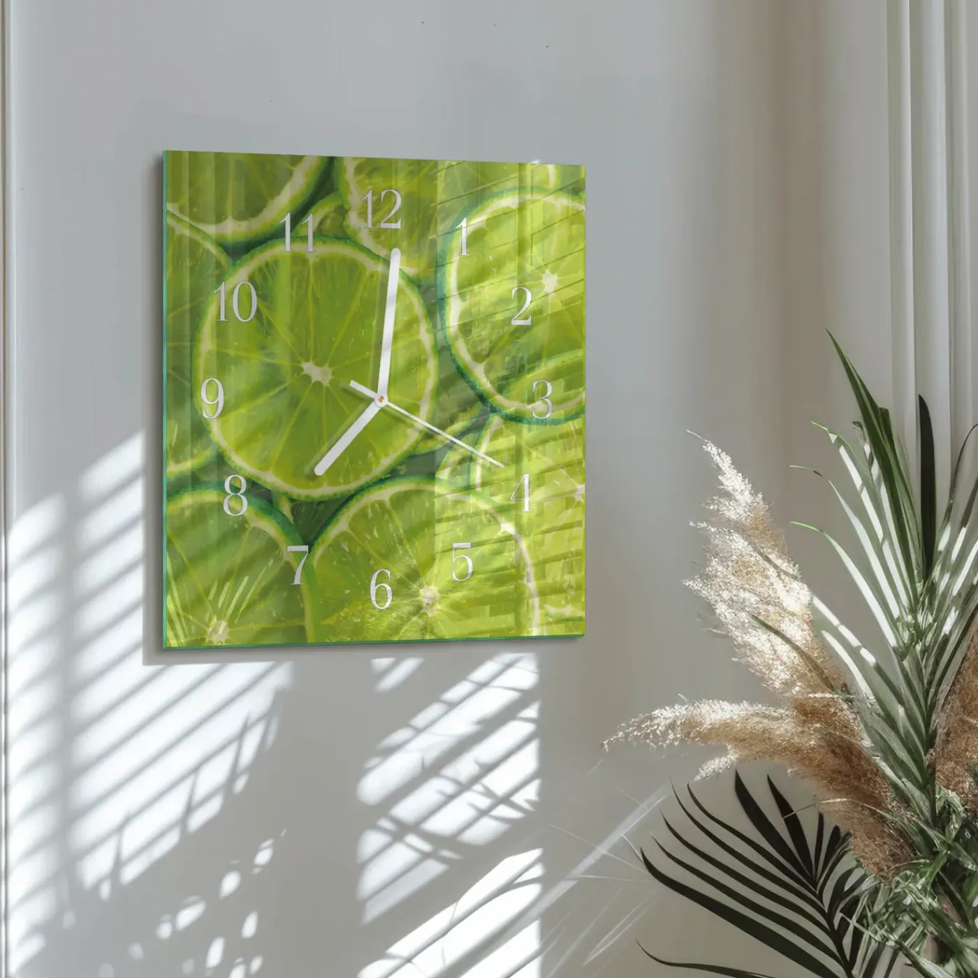 Tulup - Wandklok Glas Met Motief - Vierkante - Calciumcarbonaat - Groente - 30x30 - Witte Handen