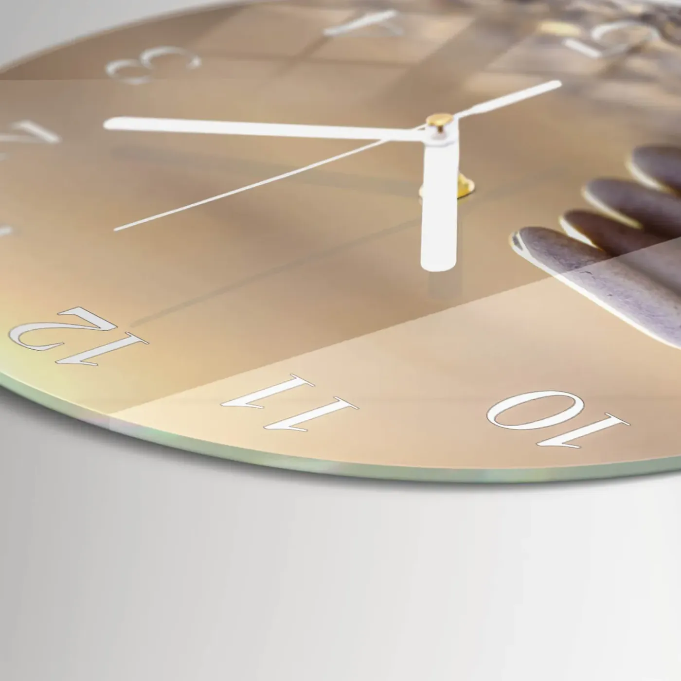 Tulup - Wandklok Glas Met Motief - Ronde - Stenen - Bruin - 30 - Witte Handen