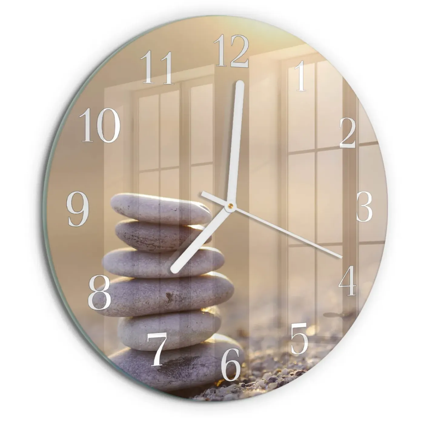 Tulup - Wandklok Glas Met Motief - Ronde - Stenen - Bruin - 30 - Witte Handen