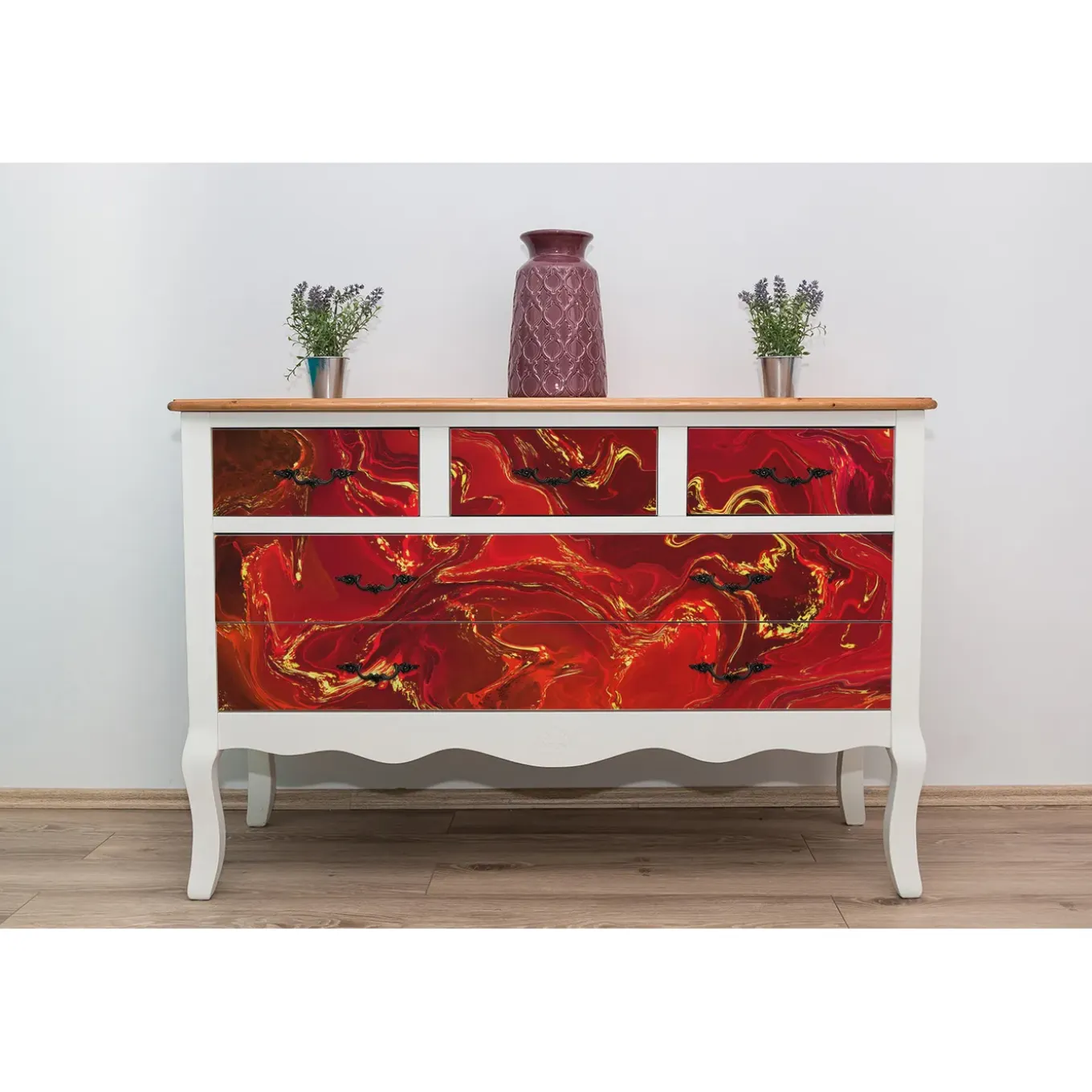 Tulup - Zelfklevende Decoratiefolie - Rode Marmer - Rood - 100x50 Cm - Meubelfolie - Meubelsticker