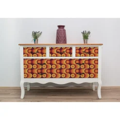 Tulup - Zelfklevende Meubelfolie - Retro Jaren 70 Patroon - Oranje - 100x50 Cm - Meubelsticker