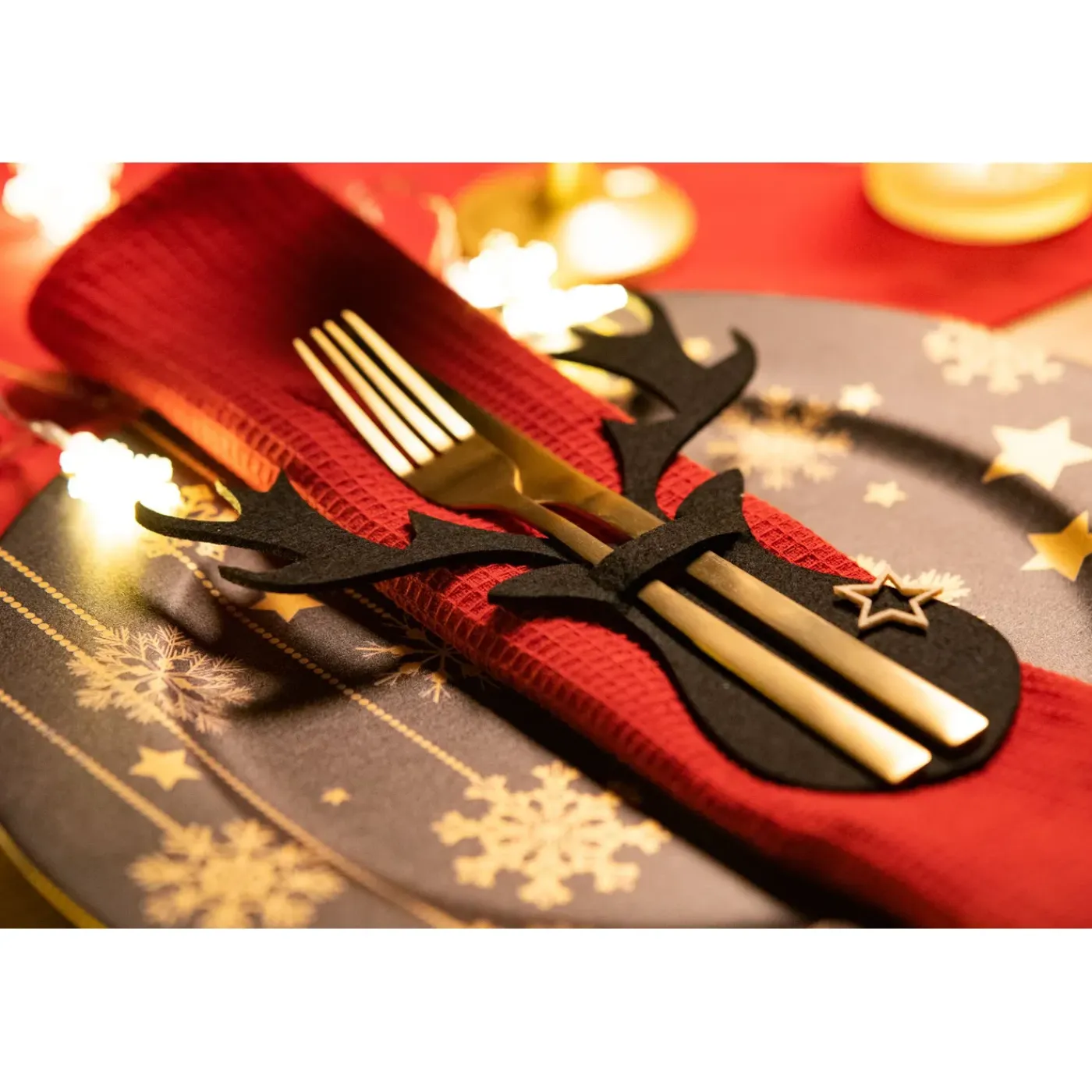 Tutumi Feestelijke Bestekhoes Stuks 311377a Reindeer 6st. Zwart 21x17x21cm