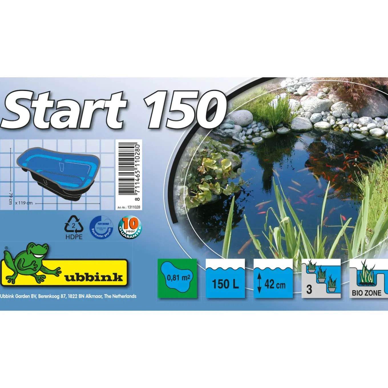 Ubbink voorgevormde vijver Start 150 HDPE 119x79x42cm
