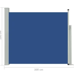 Helloshop26 Uitschuifbaar Zijscherm/privacyscherm Voor Terras Tuin Balkon 100 X 300 Cm Blauw