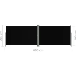 Uitschuifbaar Zijscherm/privacyscherm Voor Terras Tuin Balkon 200 X 600 Cm Zwart Helloshop26