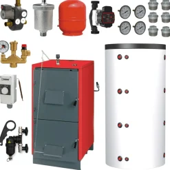 UNICAL - Houtketelpakket - Fokolus Fk20 - Rood - 1260x590x776 Mm - 20 Kw - Buffervat