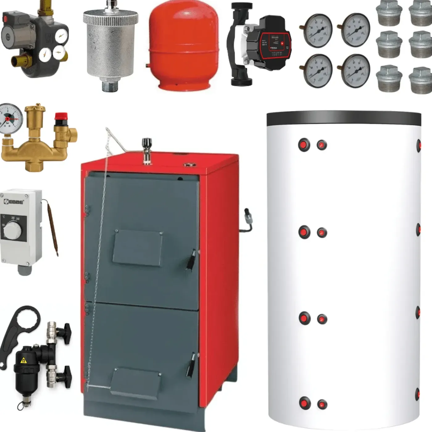 UNICAL - Houtketelpakket - Fokolus Fk20 - Rood - 1260x590x776 Mm - 20 Kw - Buffervat