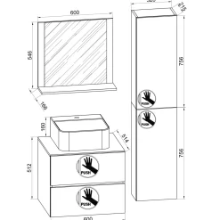 VCM Wastafelonderkast Lendas H. 150 X B. 93 X T. 52 Cm