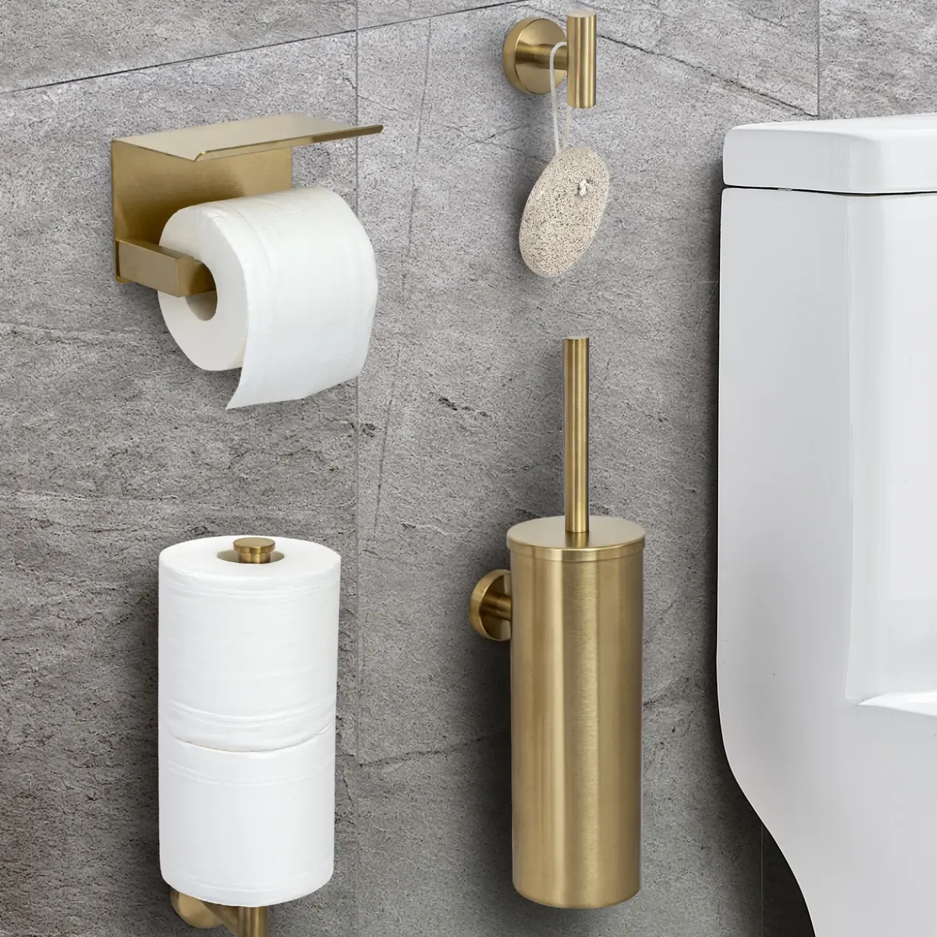 VDN Stainless Toiletaccessoireset goud 4-delig