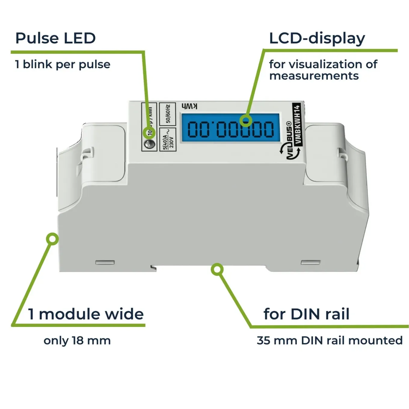 Velleman Energiemeter Din 1 Fase, Stroommeter, Kwh Meter Voor Din-railmontage