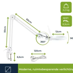 Velleman Loeplamp met klem, zwenkarm, aan/uit-schakelaar, Metaal