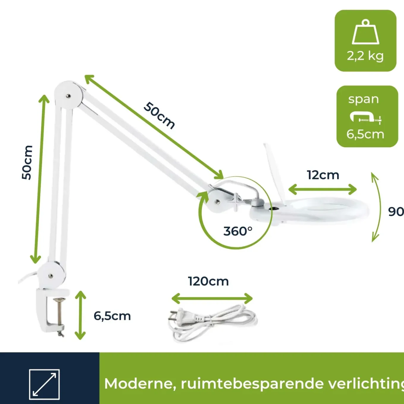 Velleman Loeplamp met klem, zwenkarm, aan/uit-schakelaar, Metaal