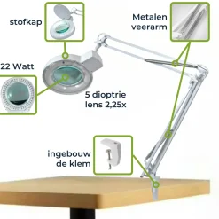 Velleman Loeplamp met klem, zwenkarm, aan/uit-schakelaar, Metaal