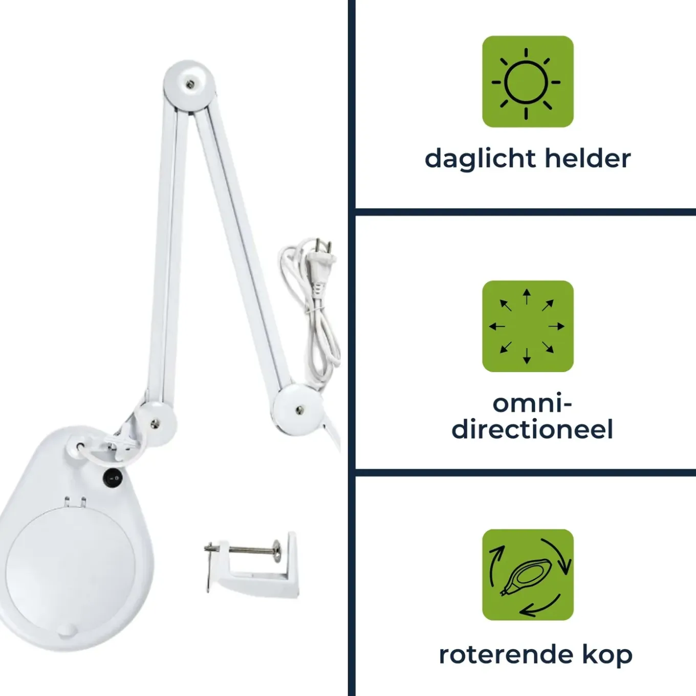 Velleman Loeplamp met klem, zwenkarm, aan/uit-schakelaar, Metaal