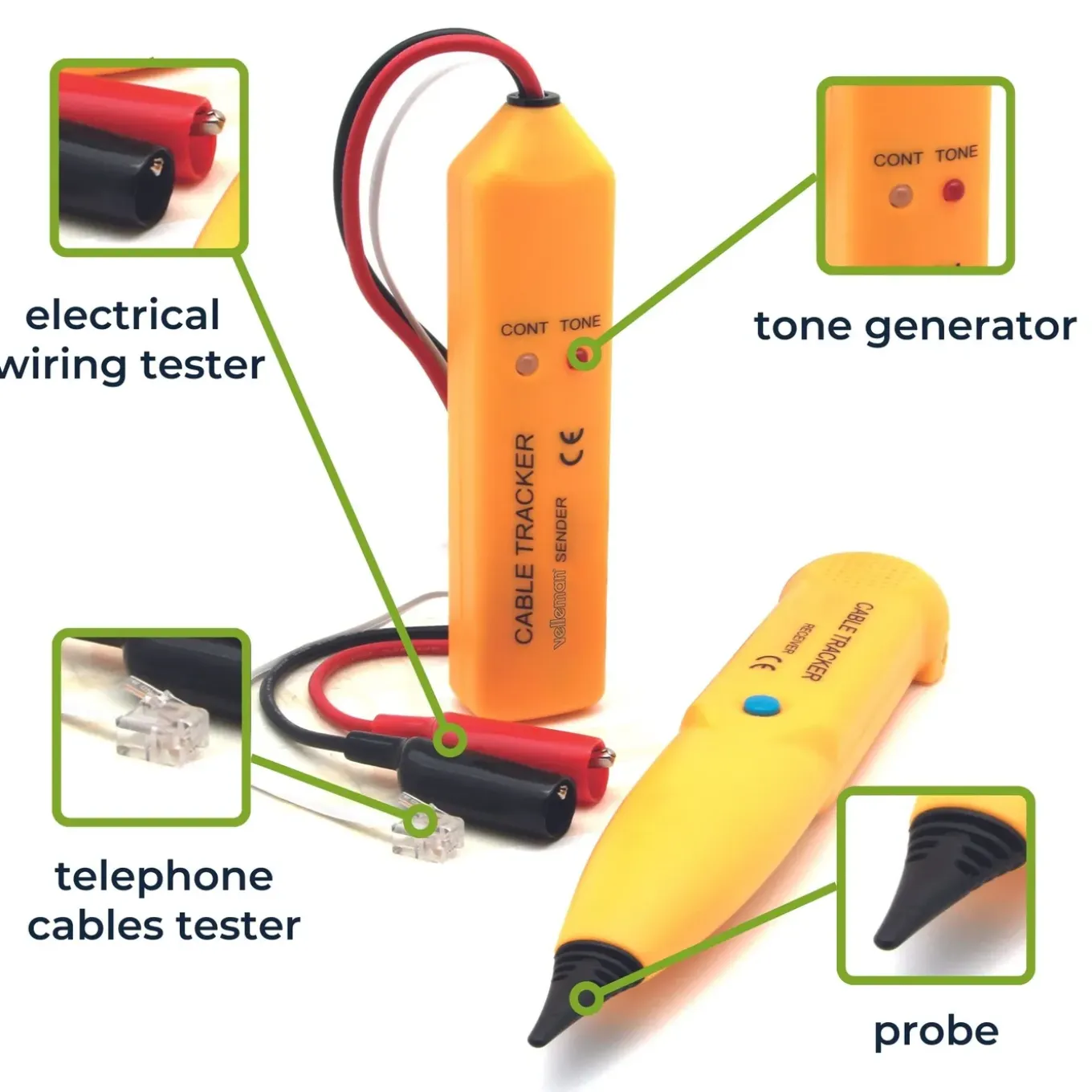 Velleman Multifunctionele Kabelzoeker En Kabeltester Met Toongenerator En Signaalsensor