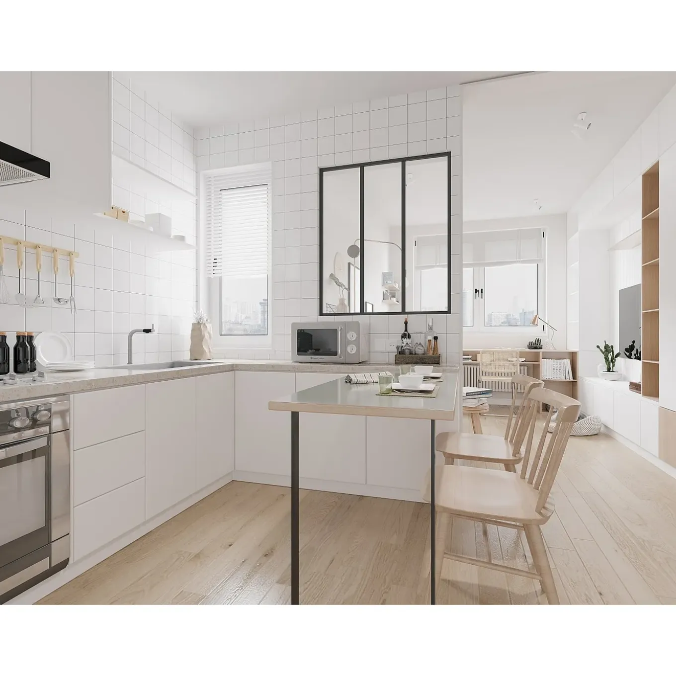 Vente-unique Glazen Binnenraam Bayview Zwart - L 90cm X B 3.5cm X H 105cm