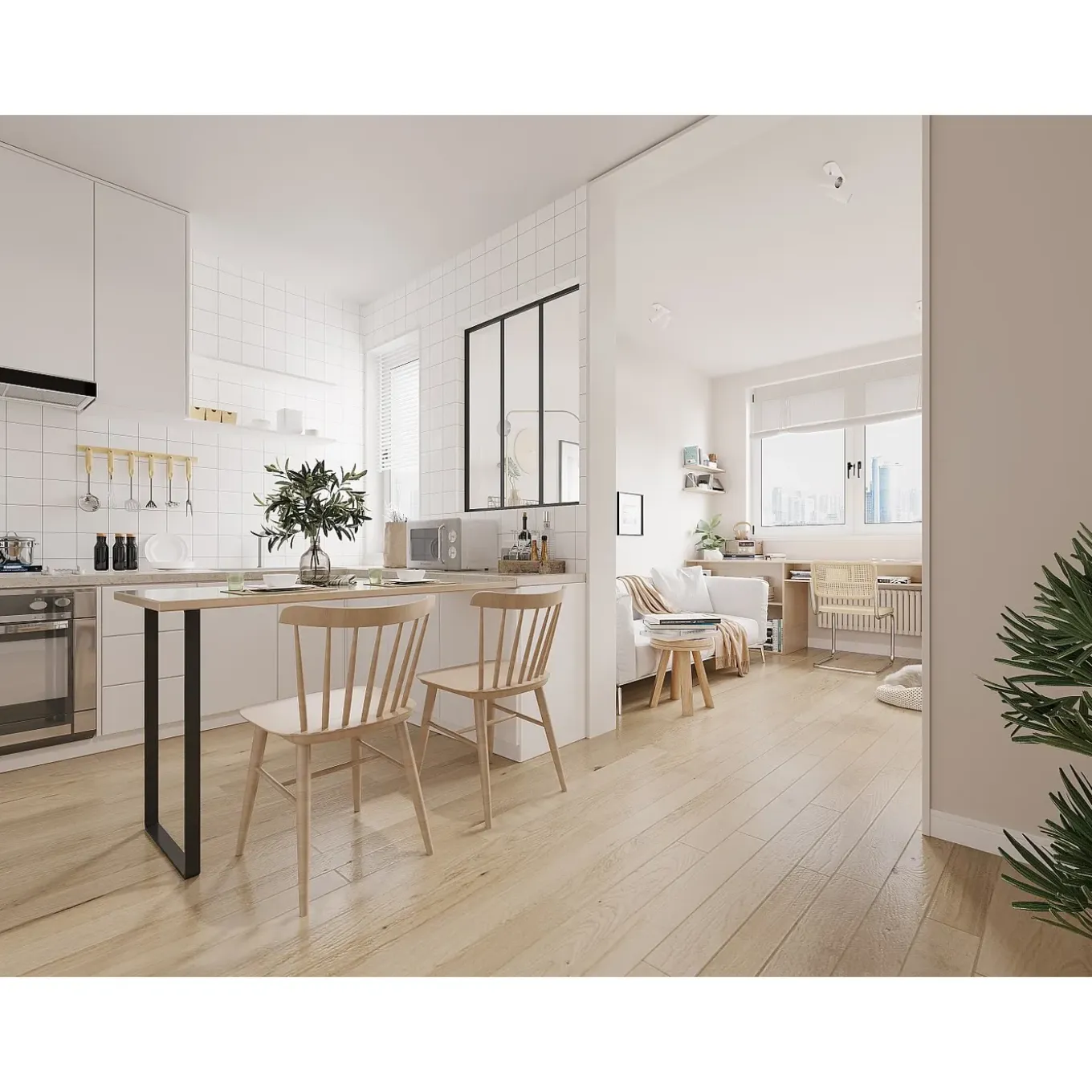 Vente-unique Glazen Binnenraam Bayview Zwart - L 90cm X B 3.5cm X H 105cm