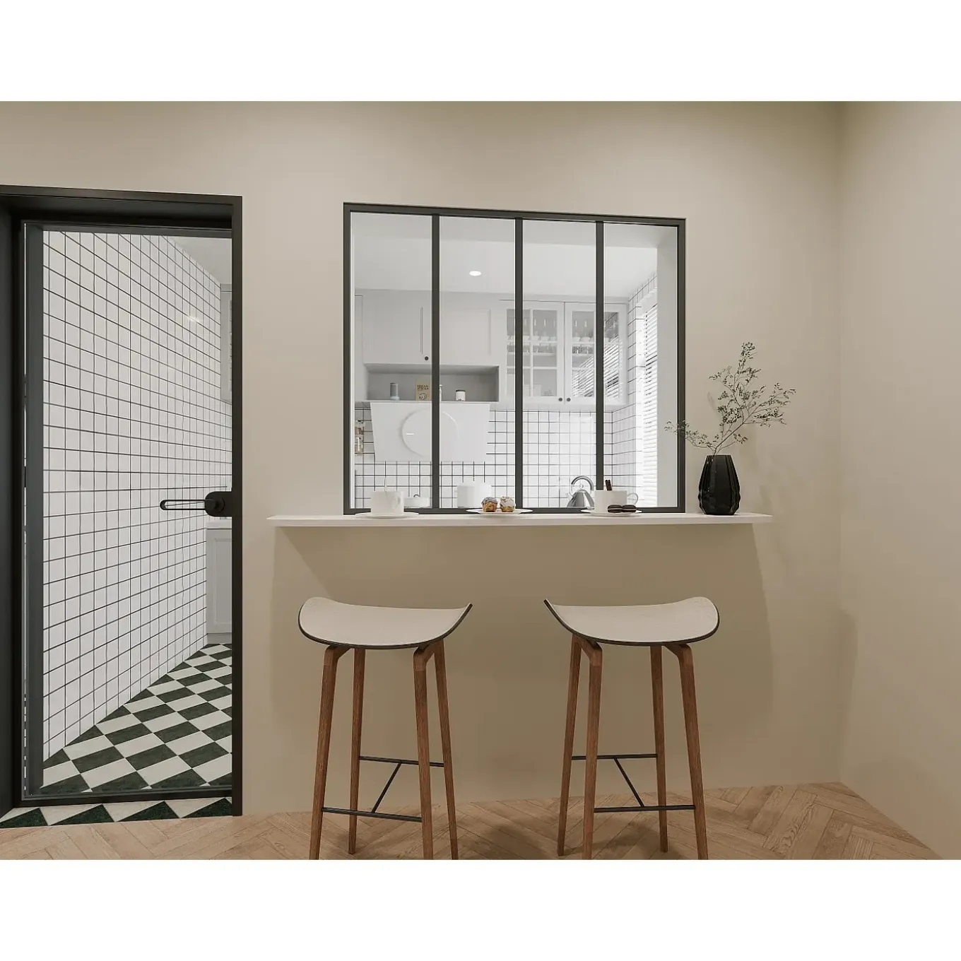 Vente-unique Glazen Binnenraam Bayview Zwart - L 120cm X B 3.5cm X H 105cm