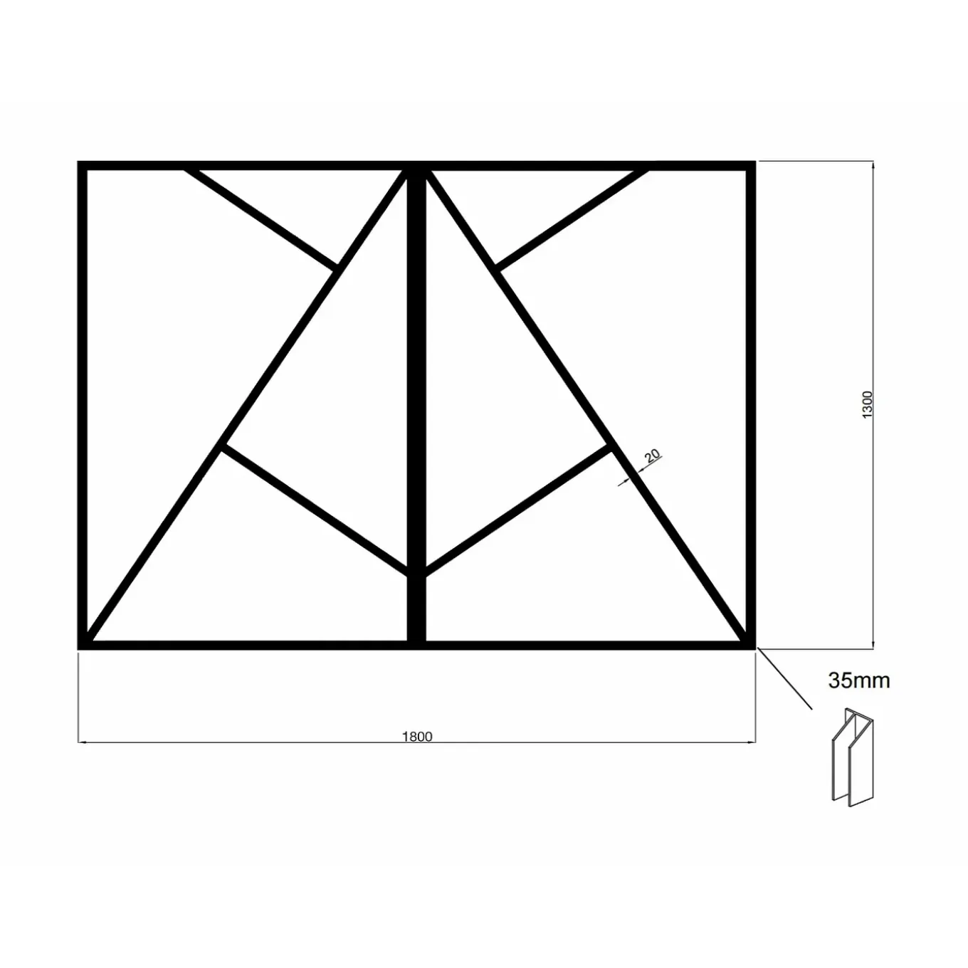 Vente-unique Glazen Binnenraam Fazenda Zwart - L 180cm X B 3.5cm X H 130cm