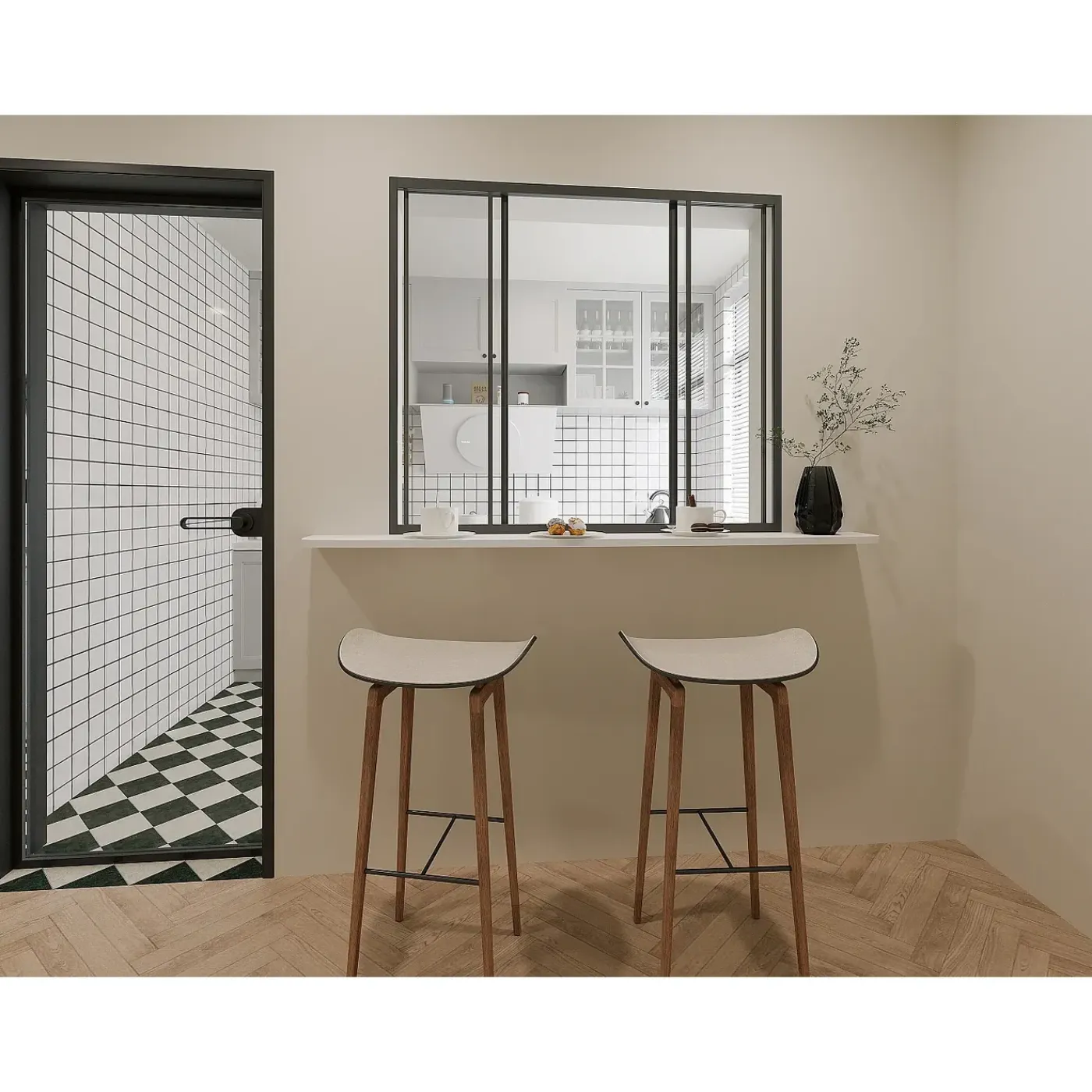 Vente-unique Glazen Binnenraam Ravena Zwart - L 120cm X B 3.5cm X H 105cm