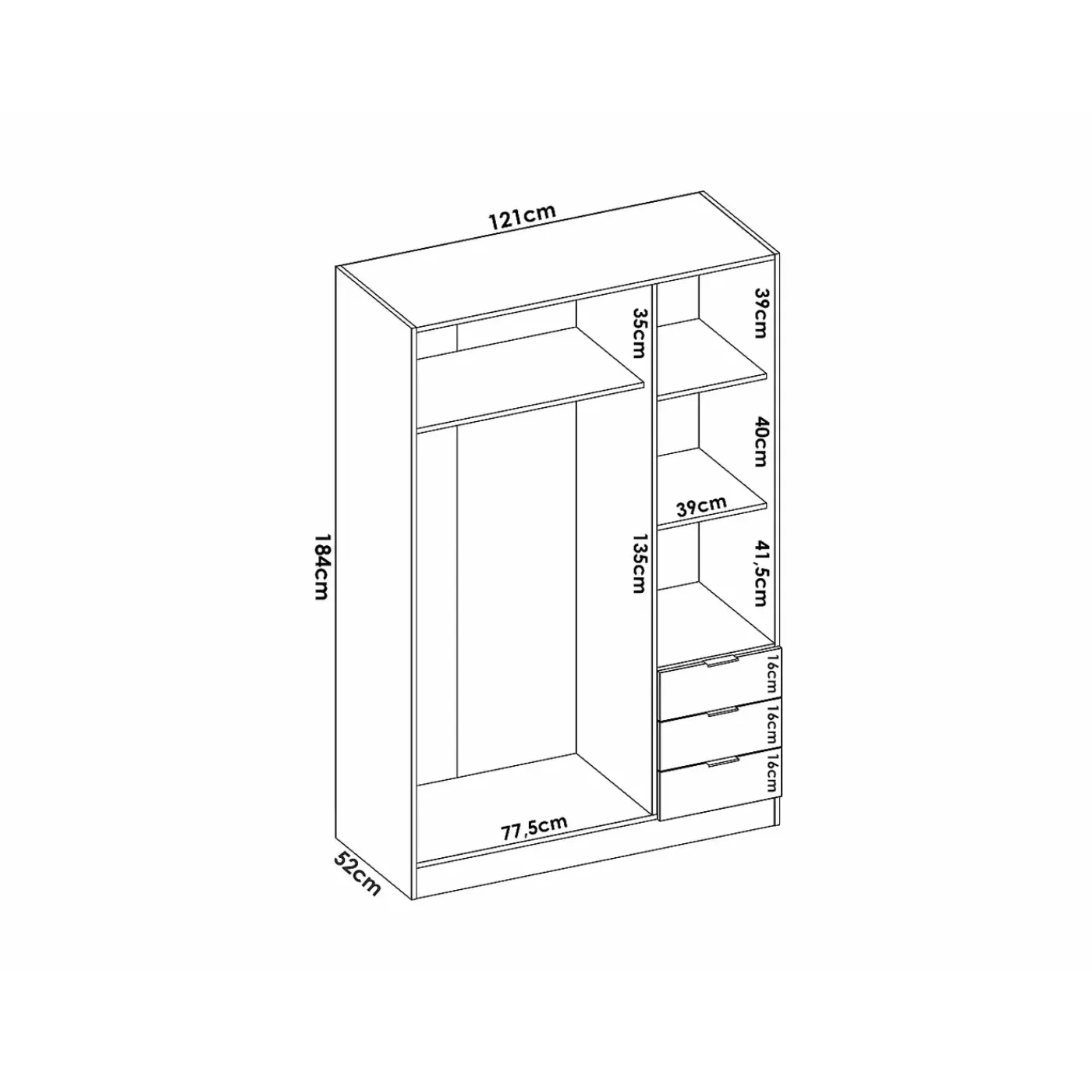 Vente-unique Kast Listowel Wit - L 121cm X B 52cm X H 184cm
