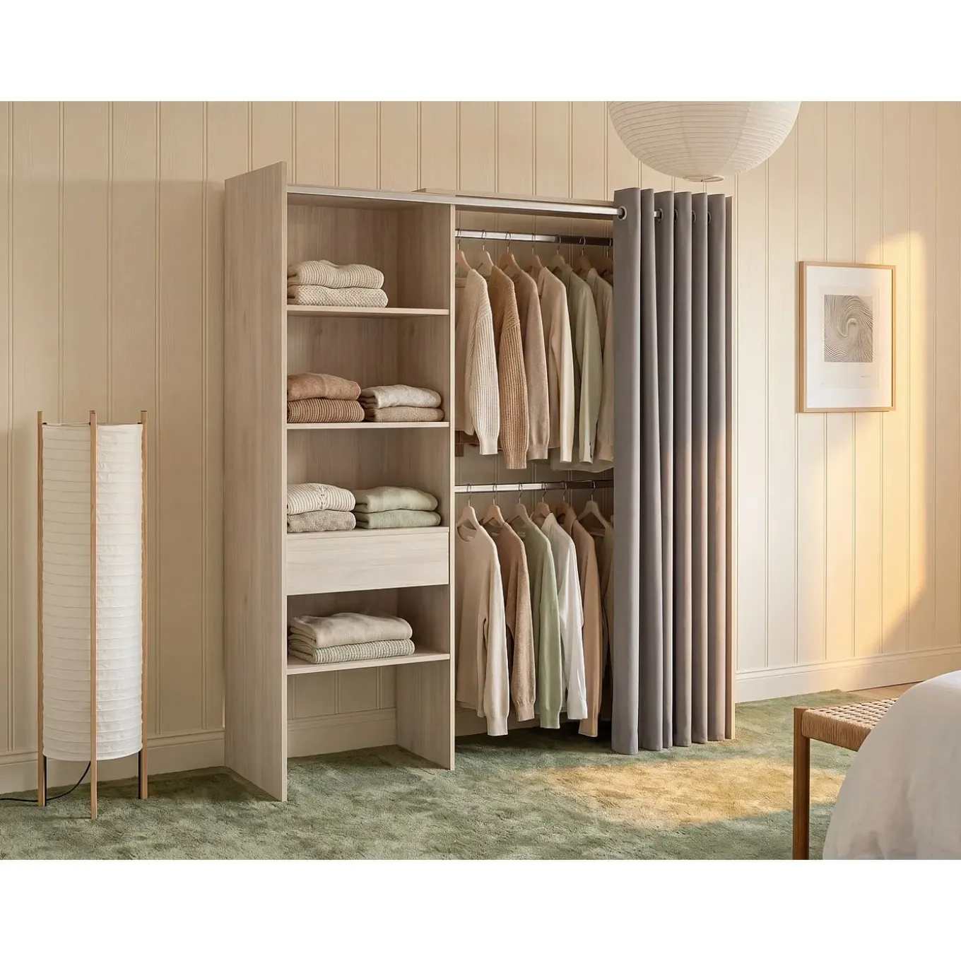 Vente-unique Open Kledingkast Laurent Natuurlijk Licht - L 110cm X B 50cm X H 205cm