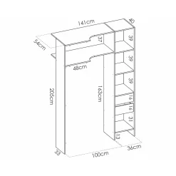 Vente-unique Open Kledingkast Gontran Grijs - L 164cm X B 141cm X H 205cm
