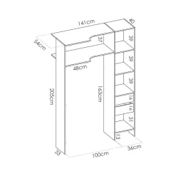 Vente-unique Open Kledingkast Gontran Grijs - L 164cm X B 141cm X H 205cm
