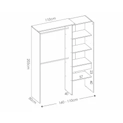 Vente-unique Open Kledingkast Gontran Grijs - L 164cm X B 141cm X H 205cm