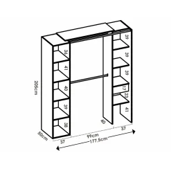 Vente-unique Open Kledingkast Bertrand Wit - L 231.5cm X B 141cm X H 205cm