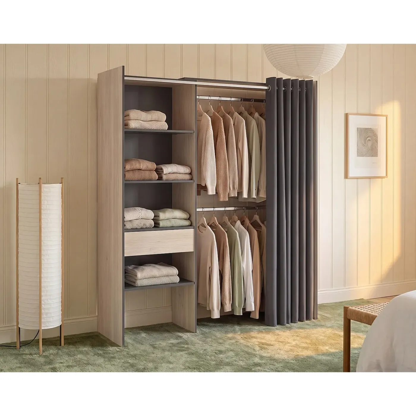 Vente-unique Open Kledingkast Laurent Antracietgrijs - L 110cm X B 50cm X H 205cm