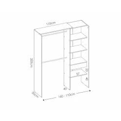 Vente-unique Open Kledingkast Laurent Wit - L 110cm X B 50cm X H 205cm