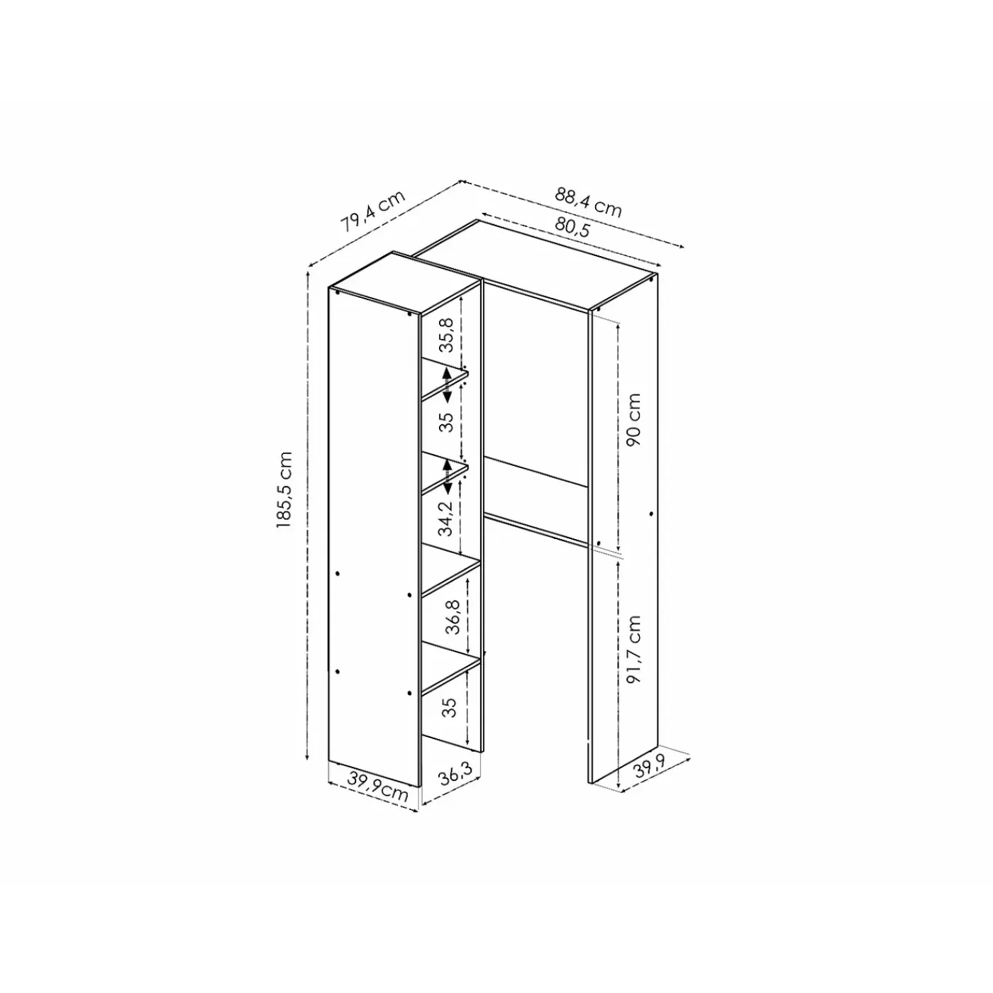 Vente-unique Open Kledingkast Ferdinand Wit - L 79.4cm X B 88.4cm X H 185.5cm