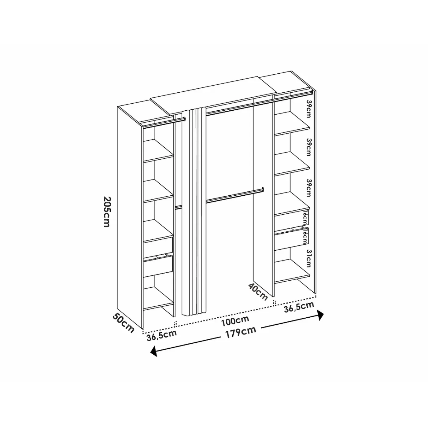 Vente-unique Open Kledingkast Lonaza Wit - L 180cm X B 50cm X H 203cm