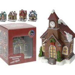 Overig Verlicht Kerstkerkje - Rood Dak - Polystone - 13 Cm