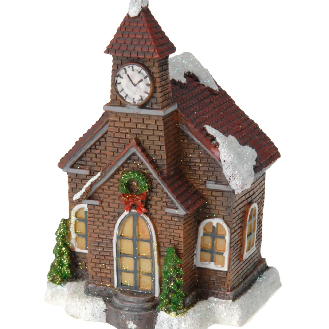 Overig Verlicht Kerstkerkje - Rood Dak - Polystone - 13 Cm