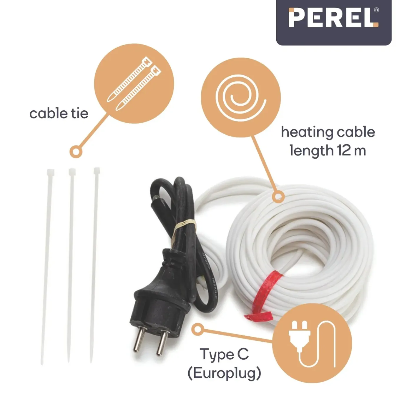 Perel Verwarmingskabel, Voor Binnen En Buiten, 12 M, Wit, Pe (polyethyleen)