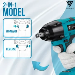 Vesto® Accu Slagmoersleutel 21v - Incl. 6x Moerdoppen - 2x Accu - 600nm - Slagschroevendraaier
