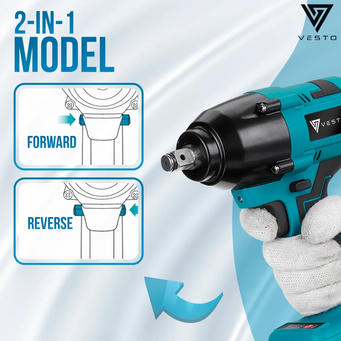 Vesto® Accu Slagmoersleutel 21v - Incl. 6x Moerdoppen - 2x Accu - 600nm - Slagschroevendraaier