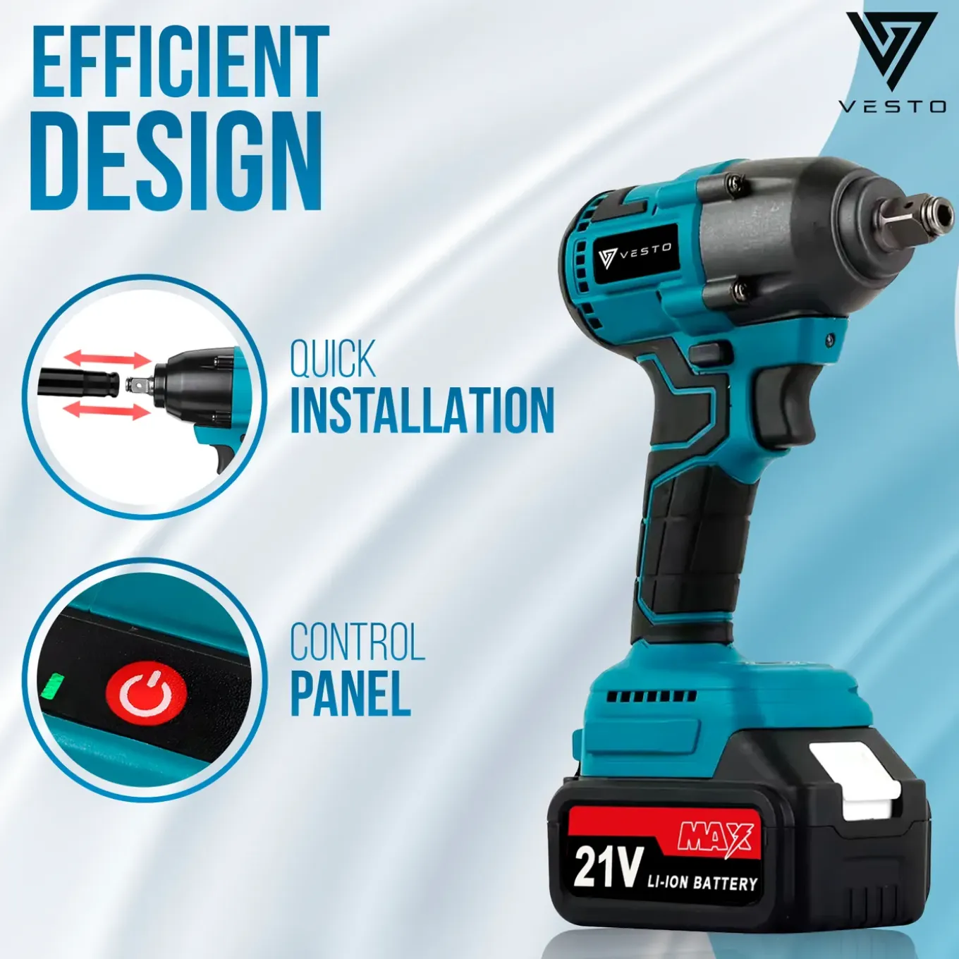 Vesto® Accu Slagmoersleutel 21v - Incl. 6x Moerdoppen - 2x Accu - 600nm - Slagschroevendraaier