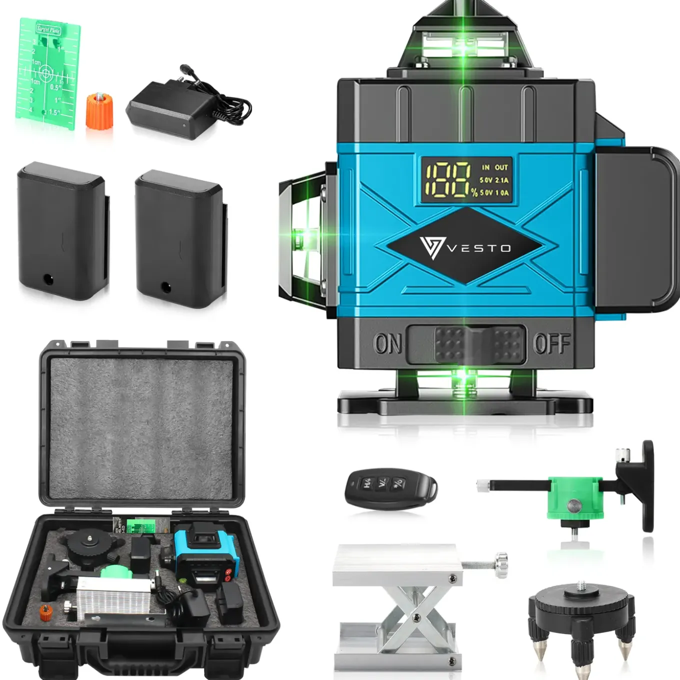 Vesto® 4d Kruislijnlaser - Zelfnivellerend Bouwlaser Met 4-16 Lijnen - 360° Rotatie - 50m Meetbereik