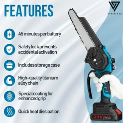 Vesto ® Mini Kettingzaag – Draadloos Met 2 Accu's – Heggenschaar Accu - Handkettingzaag - Snoeizaag