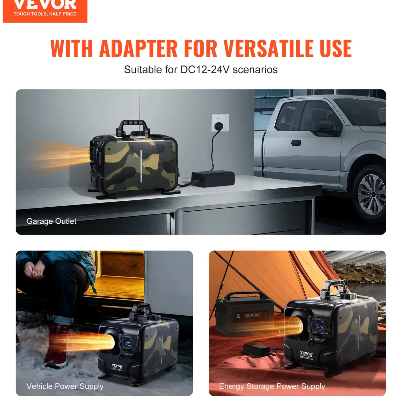 VEVOR Dieselkachel 8kw 12/24v Bluetooth App, Afst.bed., Display, Co-alarm, Snel Opwarmend