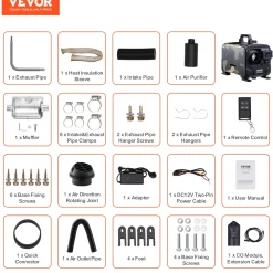 VEVOR Dieselkachel 8kw 12/24v Bluetooth App, Afst.bed., Display, Co-alarm, Snel Opwarmend