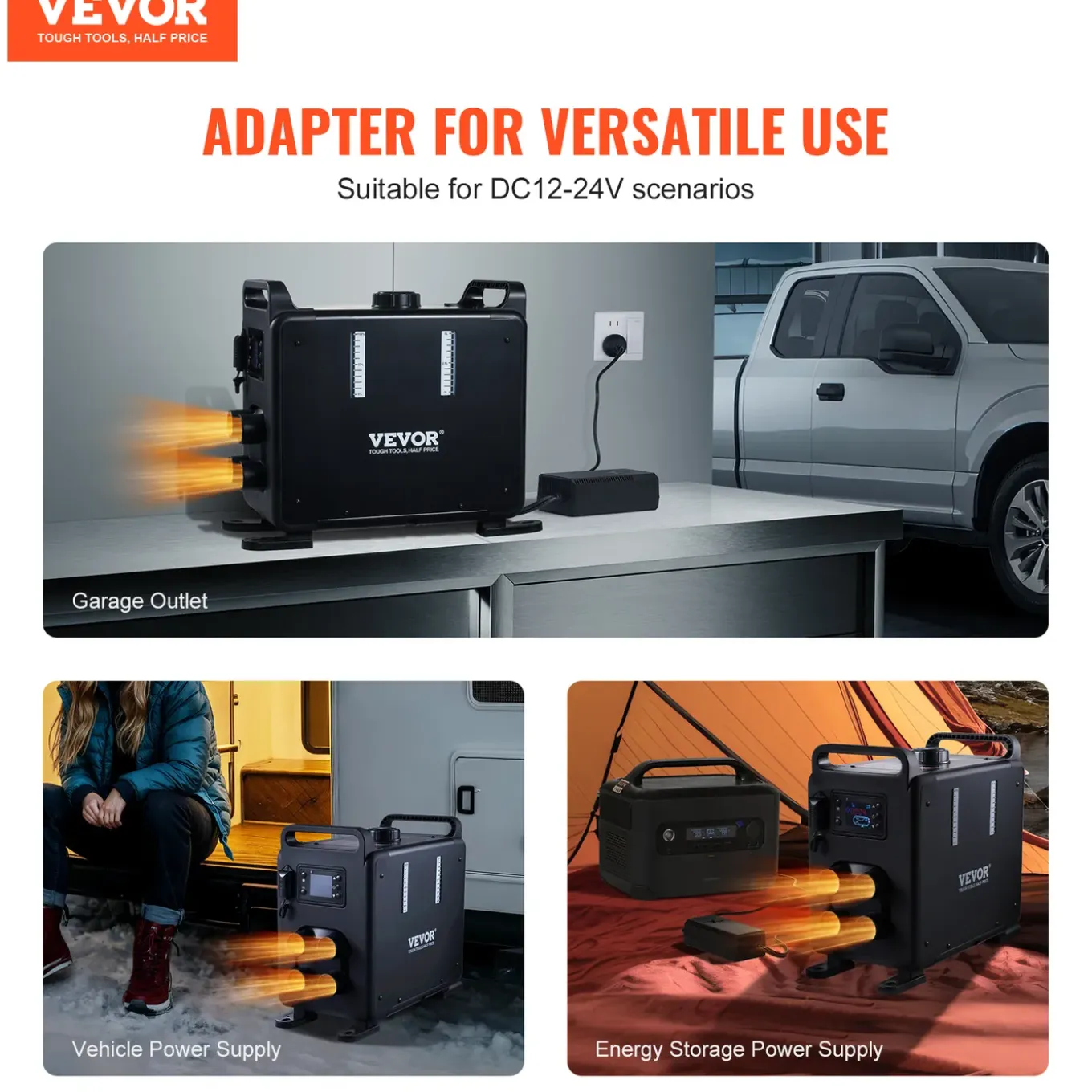 Vevor Dieselkachel 8kw 12/24v Verticaal Model, Bt App, Afst.bed., Co-alarm, Snel Warm