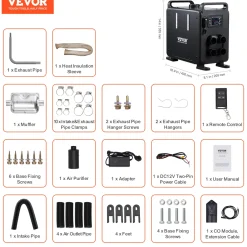 Vevor Dieselkachel 8kw 12/24v Verticaal Model, Bt App, Afst.bed., Co-alarm, Snel Warm