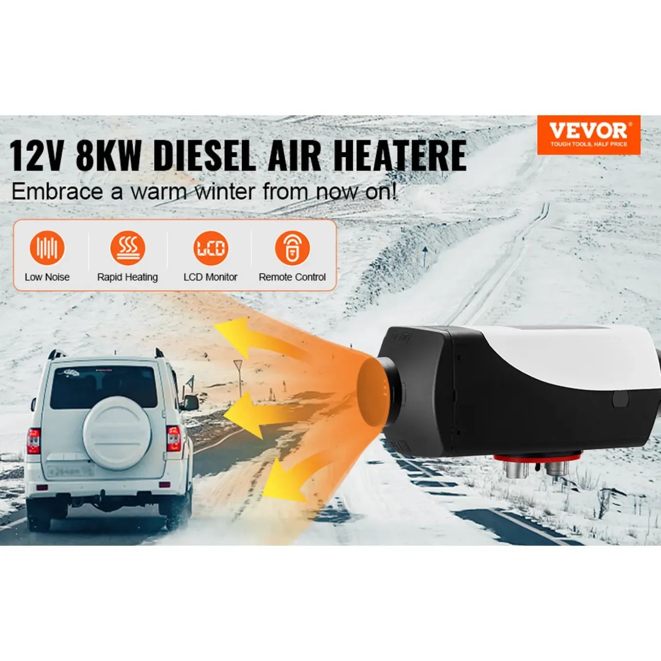Vevor Dieselkachel (verwarming) 8kw 12v Voor Auto/vrachtwagens/camper Aluminium, Snel Opwarmend