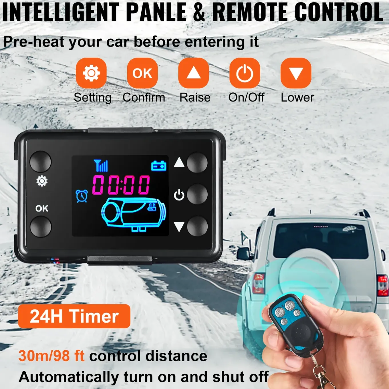 Vevor Dieselkachel (verwarming) 12v 8kw Voor Auto/trucks Afstandsbediening, Lcd-thermostaatmonitor