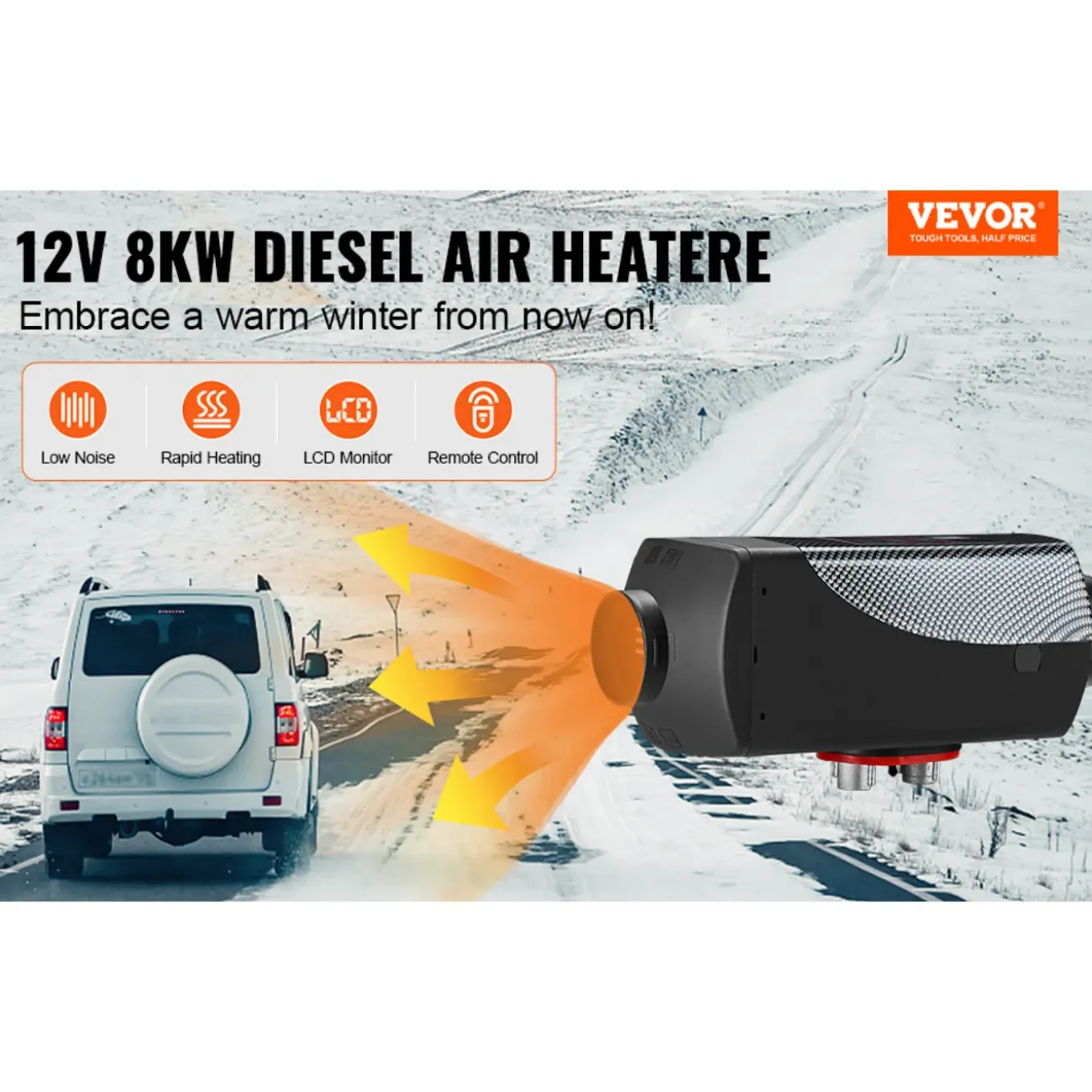 Vevor Dieselkachel (verwarming) 12v 8kw Lcd-display, Low Noise