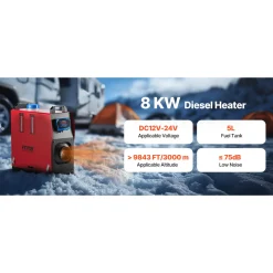 VEVOR Dieselkachel (verwarming) 8kw 12-24v 0.18-0.36l/u, 0-40°c, Afstandsbediening, Blauw Lcd